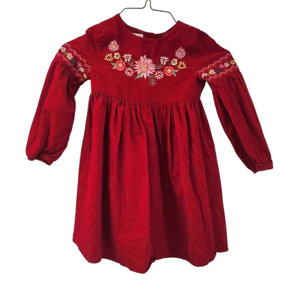 Bonnie Jean Red Velvet Floral Embroidered Velvet Dress Girls Size 5 - Picture 1 of 3